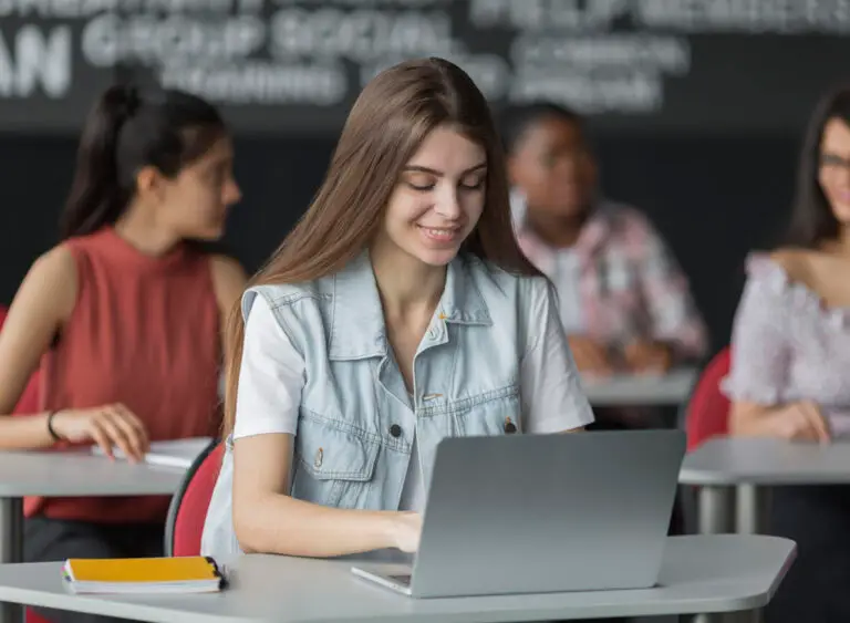 international students studying abroad in classroom